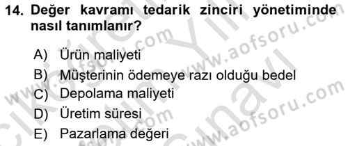 Tedarik Zinciri Yönetimi Dersi 2025 - 2026 Yılı (Vize) Ara Sınav Soruları 14. Soru