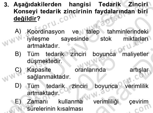 Tedarik Zinciri Yönetimi Dersi 2025 - 2026 Yılı (Vize) Ara Sınav Soruları 3. Soru