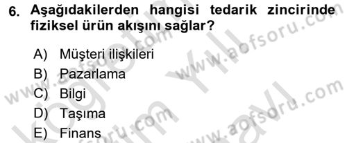 Tedarik Zinciri Yönetimi Dersi 2025 - 2026 Yılı (Vize) Ara Sınav Soruları 6. Soru