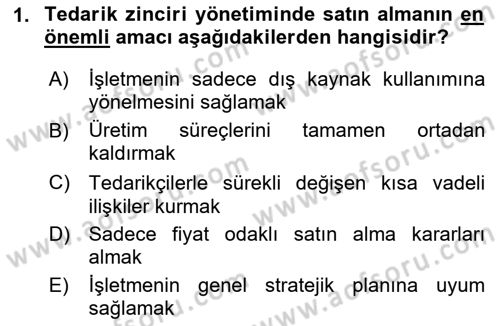 Tedarik Zinciri Yönetimi Dersi 2025 - 2026 Yılı (Final) Dönem Sonu Sınav Soruları 1. Soru