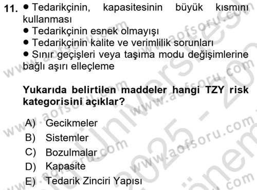 Tedarik Zinciri Yönetimi Dersi 2025 - 2026 Yılı (Final) Dönem Sonu Sınav Soruları 11. Soru