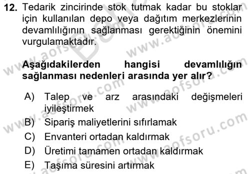 Tedarik Zinciri Yönetimi Dersi 2025 - 2026 Yılı (Final) Dönem Sonu Sınav Soruları 12. Soru