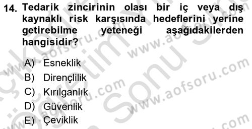 Tedarik Zinciri Yönetimi Dersi 2025 - 2026 Yılı (Final) Dönem Sonu Sınav Soruları 14. Soru