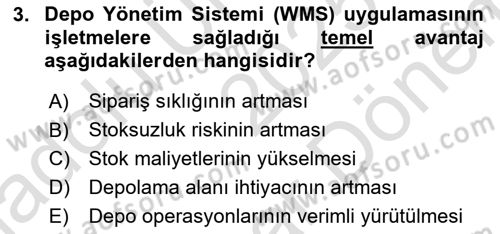Tedarik Zinciri Yönetimi Dersi 2025 - 2026 Yılı (Final) Dönem Sonu Sınav Soruları 3. Soru