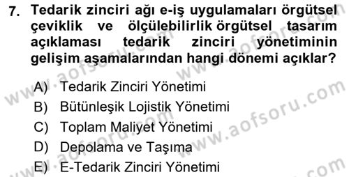Tedarik Zinciri Yönetimi Dersi 2025 - 2026 Yılı (Final) Dönem Sonu Sınav Soruları 7. Soru