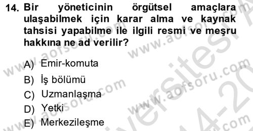 Satış Yönetimi Dersi 2014 - 2015 Yılı Tek Ders Sınav Soruları 14. Soru
