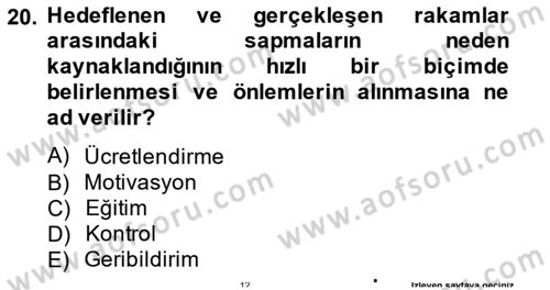 Satış Yönetimi Dersi 2014 - 2015 Yılı Tek Ders Sınav Soruları 20. Soru