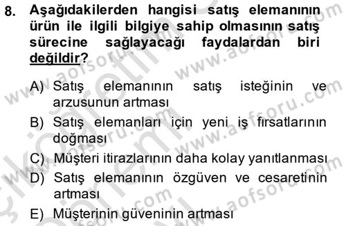 Satış Yönetimi Dersi 2014 - 2015 Yılı Tek Ders Sınav Soruları 8. Soru