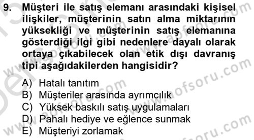 Satış Yönetimi Dersi 2014 - 2015 Yılı Tek Ders Sınav Soruları 9. Soru
