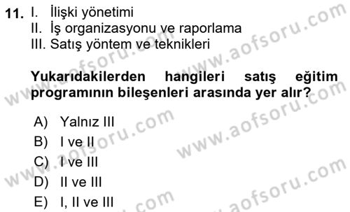 Satış Yönetimi Dersi 2016 - 2017 Yılı 3 Ders Sınav Soruları 11. Soru