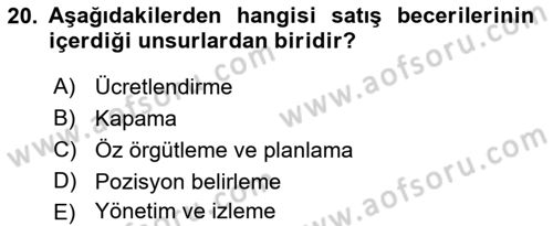 Satış Yönetimi Dersi 2016 - 2017 Yılı 3 Ders Sınav Soruları 20. Soru