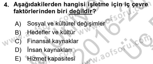 Satış Yönetimi Dersi 2016 - 2017 Yılı 3 Ders Sınav Soruları 4. Soru
