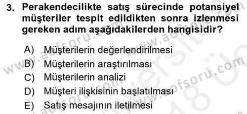 Satış Yönetimi Dersi 2017 - 2018 Yılı 3 Ders Sınav Soruları 3. Soru