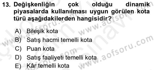 Satış Yönetimi Dersi 2018 - 2019 Yılı (Vize) Ara Sınav Soruları 13. Soru