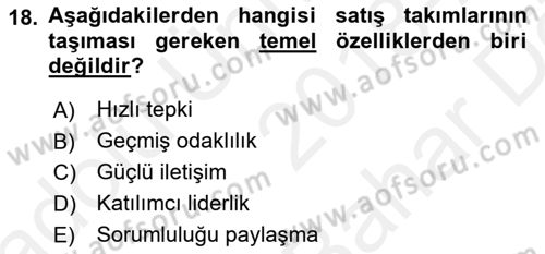 Satış Yönetimi Dersi 2018 - 2019 Yılı (Vize) Ara Sınav Soruları 18. Soru