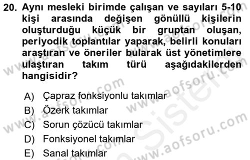 Satış Yönetimi Dersi 2018 - 2019 Yılı (Vize) Ara Sınav Soruları 20. Soru