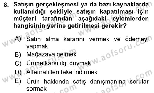 Satış Yönetimi Dersi 2018 - 2019 Yılı (Vize) Ara Sınav Soruları 8. Soru