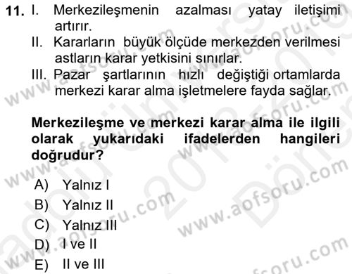 Satış Yönetimi Dersi 2018 - 2019 Yılı (Final) Dönem Sonu Sınav Soruları 11. Soru