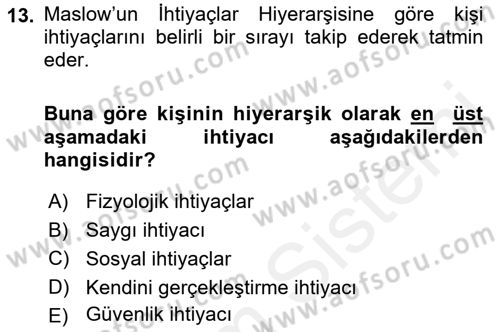 Satış Yönetimi Dersi 2018 - 2019 Yılı (Final) Dönem Sonu Sınav Soruları 13. Soru