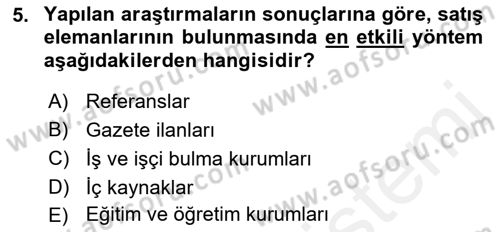 Satış Yönetimi Dersi 2018 - 2019 Yılı (Final) Dönem Sonu Sınav Soruları 5. Soru