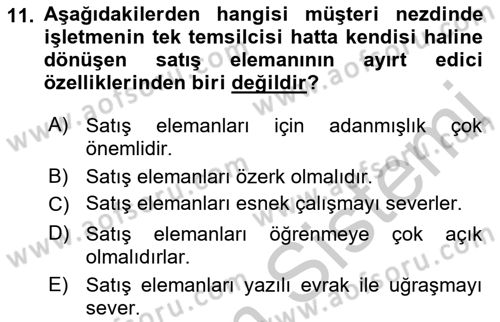 Satış Yönetimi Dersi 2018 - 2019 Yılı Yaz Okulu Sınav Soruları 11. Soru
