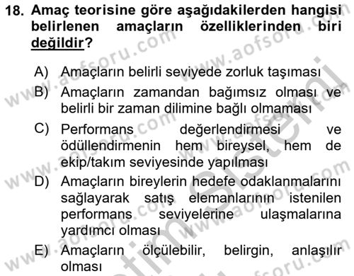 Satış Yönetimi Dersi 2018 - 2019 Yılı Yaz Okulu Sınav Soruları 18. Soru