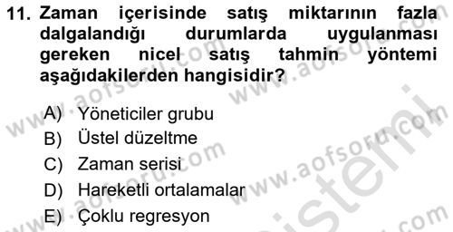 Satış Yönetimi Dersi 2022 - 2023 Yılı (Vize) Ara Sınav Soruları 11. Soru