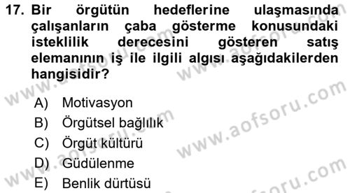 Satış Yönetimi Dersi 2022 - 2023 Yılı (Vize) Ara Sınav Soruları 17. Soru