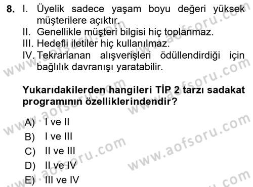 Satış Yönetimi Dersi 2022 - 2023 Yılı (Vize) Ara Sınav Soruları 8. Soru