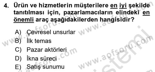 Satış Yönetimi Dersi 2022 - 2023 Yılı Yaz Okulu Sınav Soruları 4. Soru