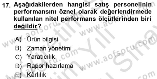 Satış Yönetimi Dersi 2023 - 2024 Yılı (Final) Dönem Sonu Sınav Soruları 17. Soru