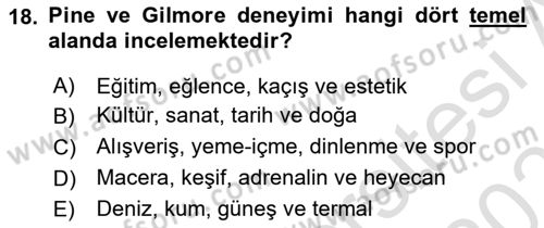 Eğlence Pazarlaması Dersi 2024 - 2025 Yılı (Vize) Ara Sınav Soruları 18. Soru