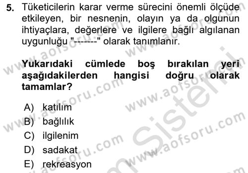 Eğlence Pazarlaması Dersi 2024 - 2025 Yılı (Vize) Ara Sınav Soruları 5. Soru