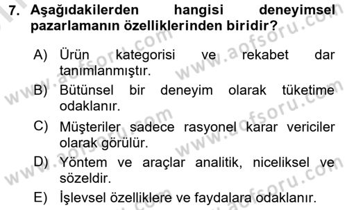 Eğlence Pazarlaması Dersi 2024 - 2025 Yılı (Vize) Ara Sınav Soruları 7. Soru