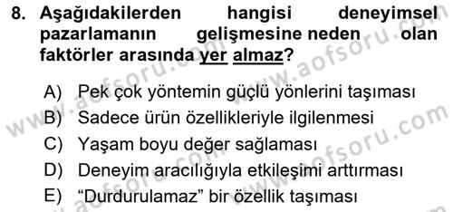 Eğlence Pazarlaması Dersi 2024 - 2025 Yılı (Vize) Ara Sınav Soruları 8. Soru