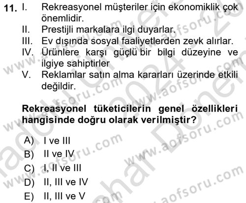 Eğlence Pazarlaması Dersi 2024 - 2025 Yılı (Final) Dönem Sonu Sınav Soruları 11. Soru