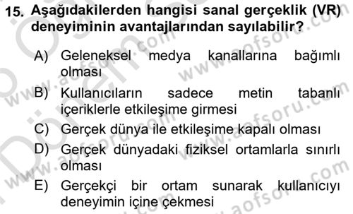 Eğlence Pazarlaması Dersi 2024 - 2025 Yılı (Final) Dönem Sonu Sınav Soruları 15. Soru