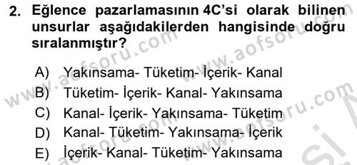 Eğlence Pazarlaması Dersi 2024 - 2025 Yılı (Final) Dönem Sonu Sınav Soruları 2. Soru