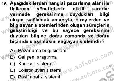 Turizm Pazarlaması Dersi 2013 - 2014 Yılı (Vize) Ara Sınav Soruları 16. Soru