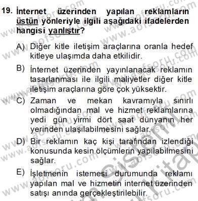 Turizm Pazarlaması Dersi 2013 - 2014 Yılı (Final) Dönem Sonu Sınav Soruları 19. Soru