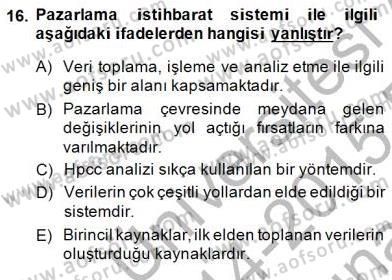 Turizm Pazarlaması Dersi 2014 - 2015 Yılı (Vize) Ara Sınav Soruları 16. Soru