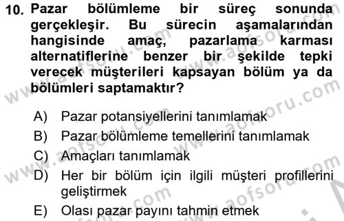 Turizm Pazarlaması Dersi 2016 - 2017 Yılı 3 Ders Sınav Soruları 10. Soru