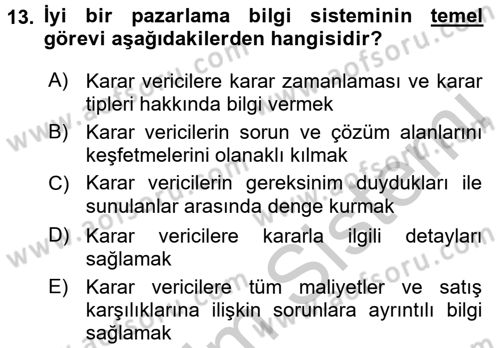 Turizm Pazarlaması Dersi 2016 - 2017 Yılı 3 Ders Sınav Soruları 13. Soru