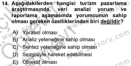 Turizm Pazarlaması Dersi 2016 - 2017 Yılı 3 Ders Sınav Soruları 14. Soru