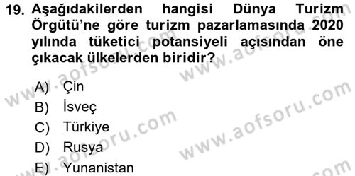 Turizm Pazarlaması Dersi 2016 - 2017 Yılı 3 Ders Sınav Soruları 19. Soru