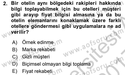 Turizm Pazarlaması Dersi 2016 - 2017 Yılı 3 Ders Sınav Soruları 2. Soru