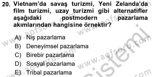 Turizm Pazarlaması Dersi 2016 - 2017 Yılı 3 Ders Sınav Soruları 20. Soru