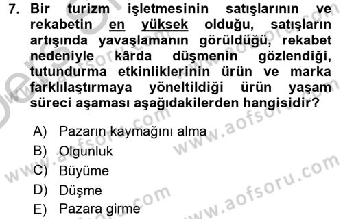 Turizm Pazarlaması Dersi 2016 - 2017 Yılı 3 Ders Sınav Soruları 7. Soru