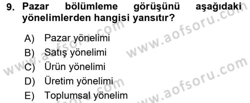 Turizm Pazarlaması Dersi 2016 - 2017 Yılı 3 Ders Sınav Soruları 9. Soru