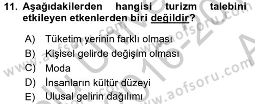 Turizm Pazarlaması Dersi 2016 - 2017 Yılı (Vize) Ara Sınav Soruları 11. Soru